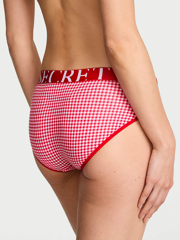 Victoria's Secret, Cotton Logo Cotton Shine Patch Hiphugger Panty, Lipstick Gingham, onModelBack, 2 of 3