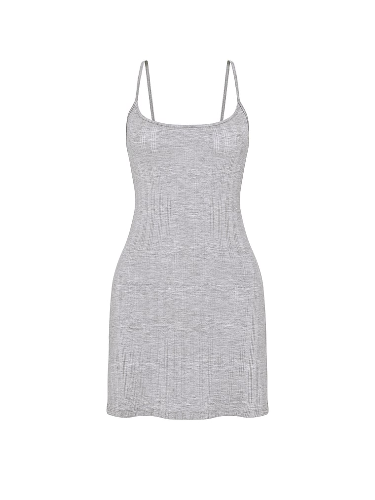Victoria's Secret, Victoria's Secret SoSoft™ Modal Ultra-Fine Short Slip Dress, Medium Heather Grey, offModelFront, 3 of 4