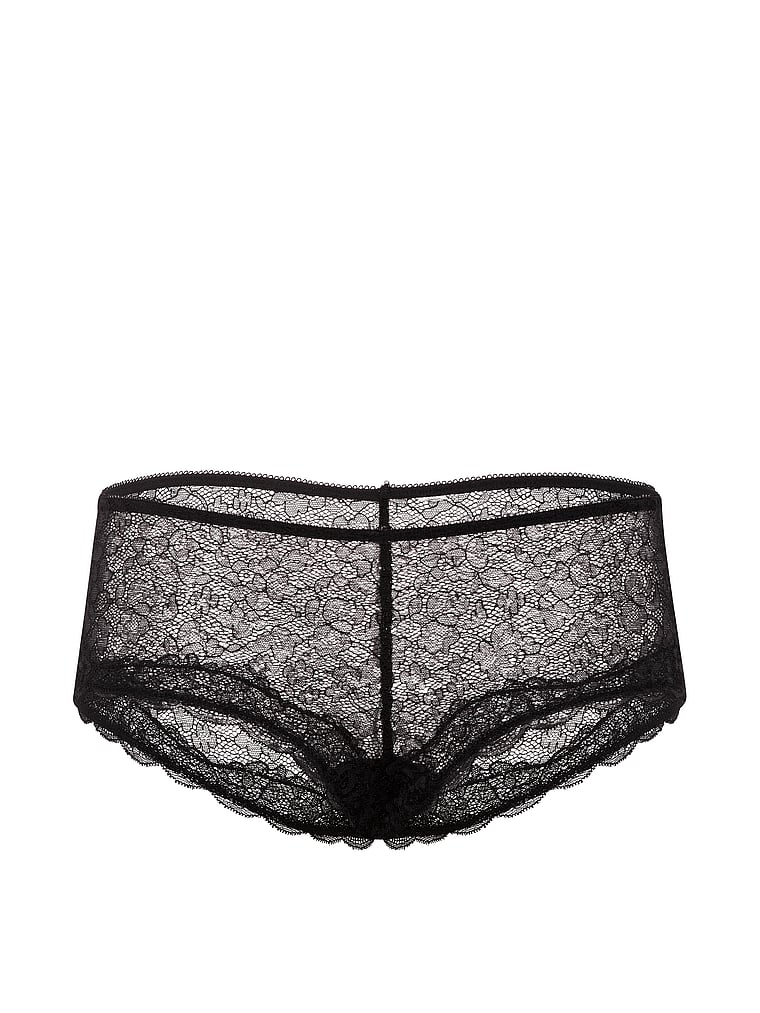 Victoria's Secret, Victoria's Secret Contrast-Trim Lace Boyshort Panty, Black, offModelFront, 3 of 3
