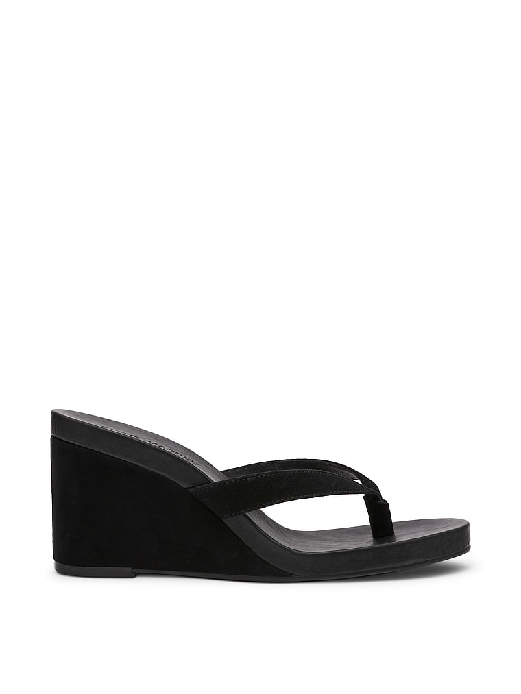Steve Madden Playing Wedge Sandal, Black Suede, onModelSide, 3 of 4