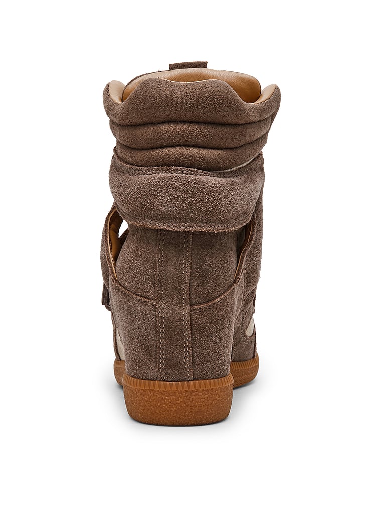 Steve Madden Mavis High-Top Sneaker, Taupe Suede, onModelBack, 2 of 4