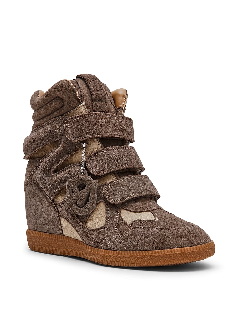 Steve Madden Mavis High-Top Sneaker, Taupe Suede, onModelFront, 1 of 4