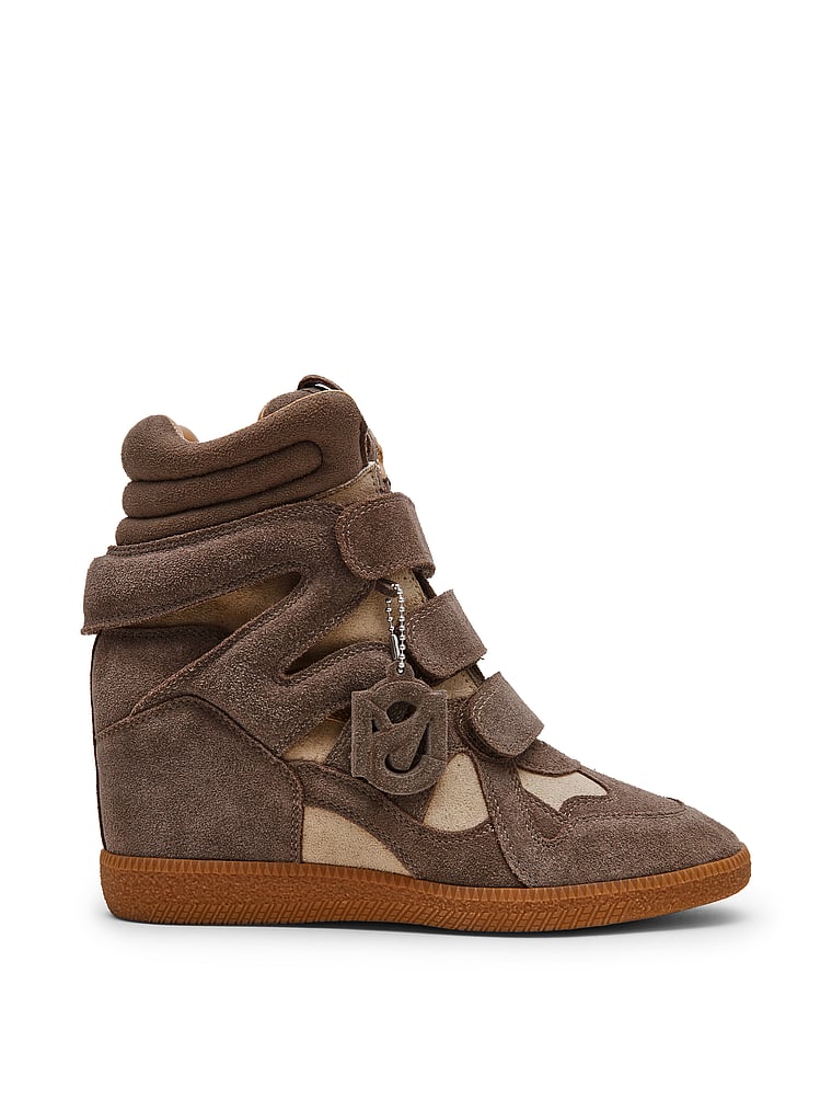 Steve Madden Mavis High-Top Sneaker, Taupe Suede, onModelSide, 3 of 4