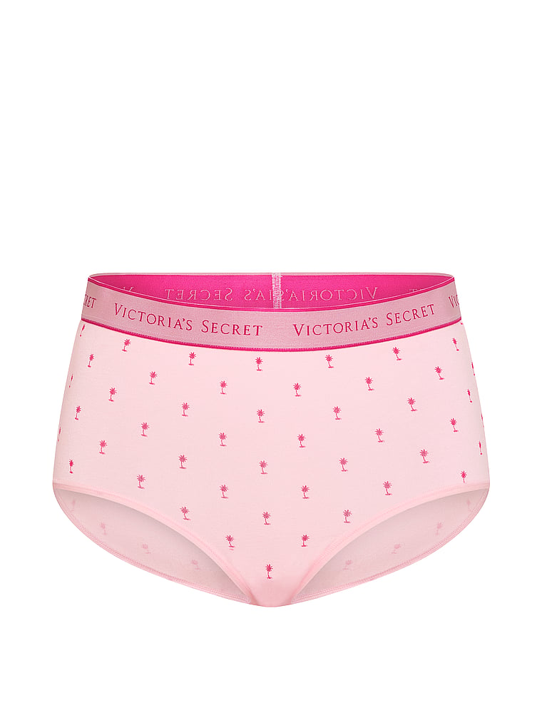 Victoria's Secret, Cotton Logo Cotton Modern Brief Panty, Angel Pink Palm Trees, offModelFront, 3 of 3