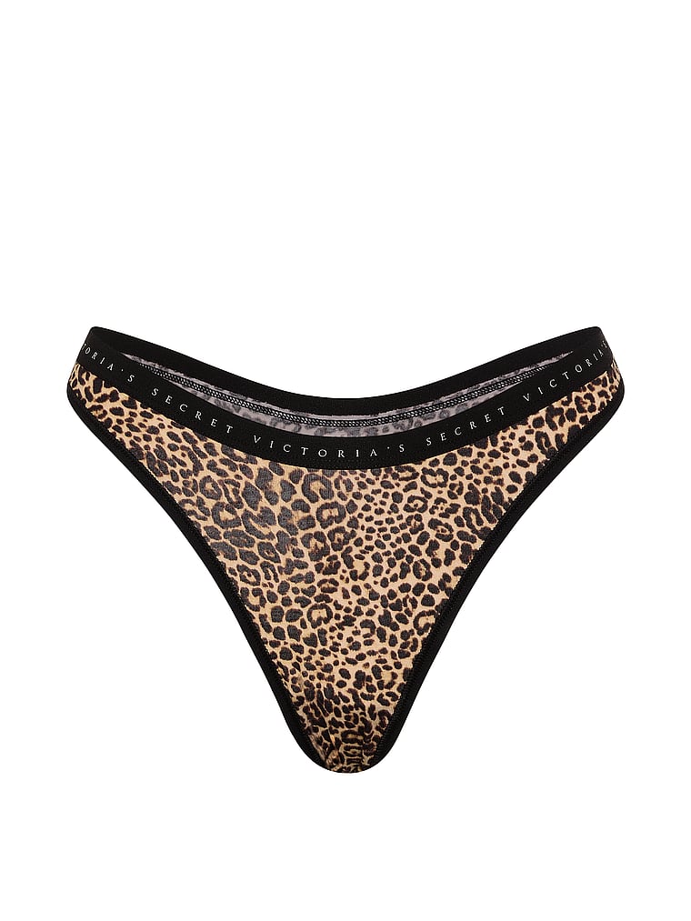Victoria's Secret, Victoria's Secret Stretch Cotton Heart Lace High-Leg Scoop Thong Panty, Vintage Leopard, offModelFront, 3 of 3