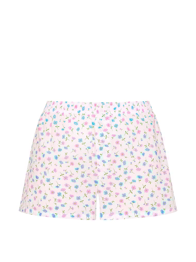 PINK Cotton Boxy Pajama Shorts, White Floral Print, offModelFront, 3 of 3