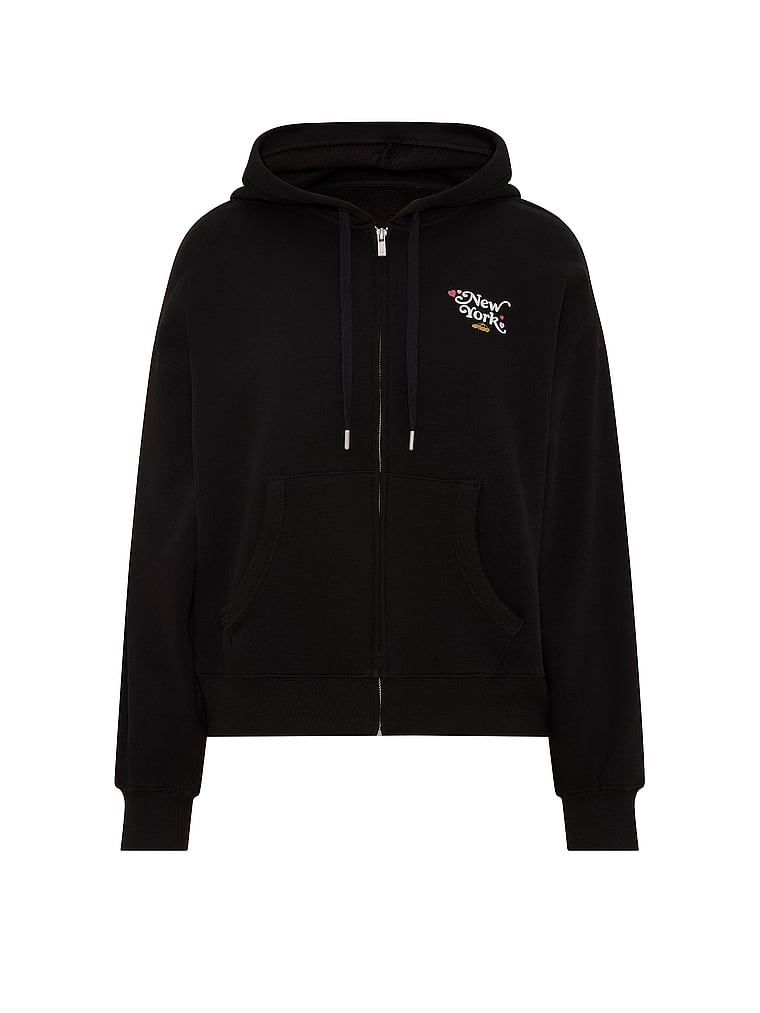 PINK Campus Fleece™ Full-Zip Hoodie, Pure Black, offModelFront, 4 of 4