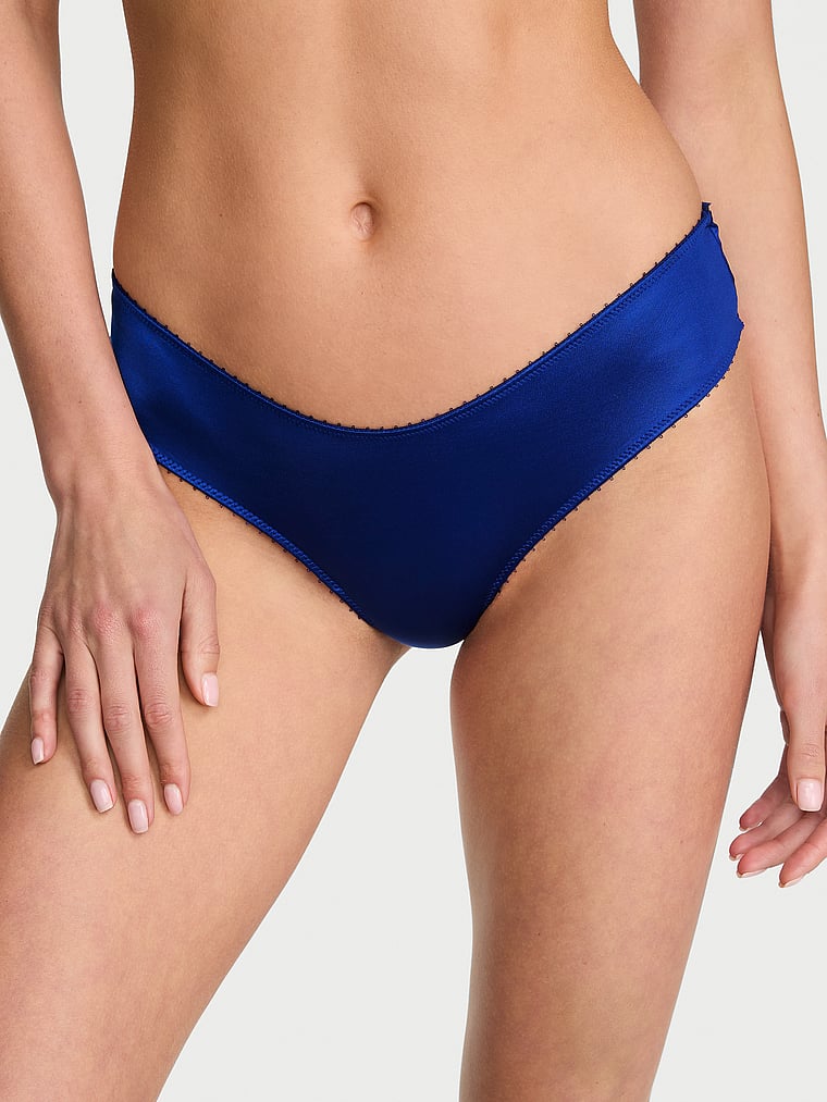 Victoria's Secret, Very Sexy Strappy-Back High-Leg Cheeky Panty, Fantasia Blue, onModelFront, 1 of 4 Aga is 5'10" and wears Small