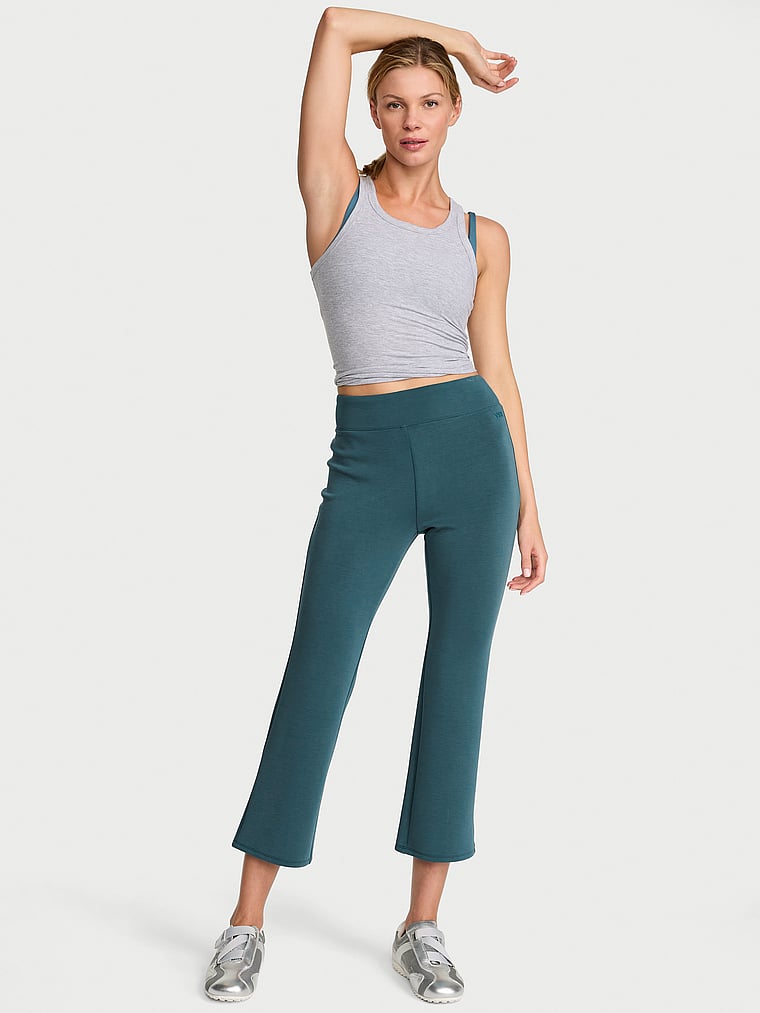 Victoria's Secret, VSX Featherweight Knit Kick Flare Pant, Teal Haze, onModelFront, 1 of 3 Aga is 5'10" or 178cm and wears Small
