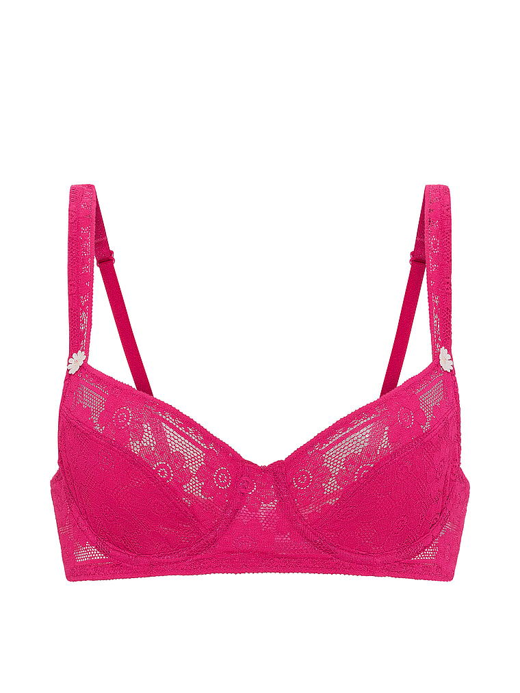 Victoria's Secret, Victoria's Secret Lacie Unlined Balconette Bra, Vibrant Fuschia, offModelFront, 3 of 3