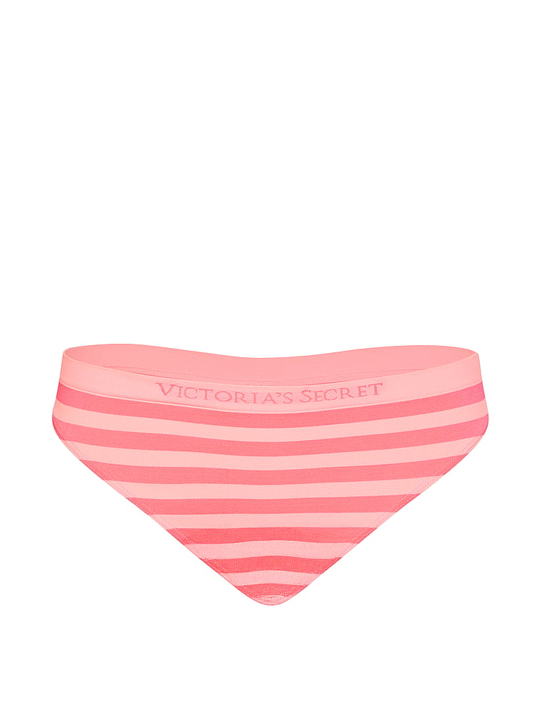 Victoria's Secret, Seamless Seamless Heart Stripe Thong Panty, Pink Highlighter Beach Stripe, offModelFront, 3 of 3