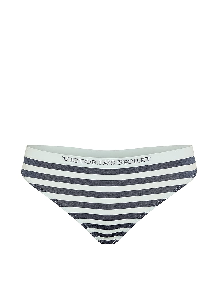 Victoria's Secret, Seamless Seamless Thong Panty, Noir Navy Beach Stripe, offModelFront, 3 of 3