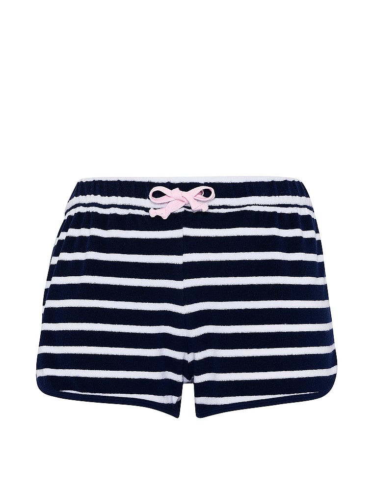 PINK SWIM Terry Cover-Up Shorts, Noir Navy Stripe, offModelFront, 4 of 4