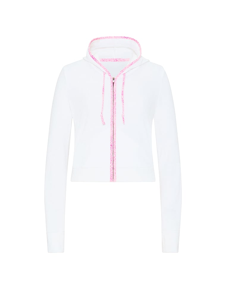 PINK SWIM Terry Full-Zip Cover-Up Hoodie, White, offModelFront, 3 of 3