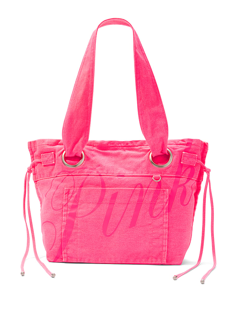 PINK Canvas Flat-Bottom Tote Bag, onModelFront, 1 of 4