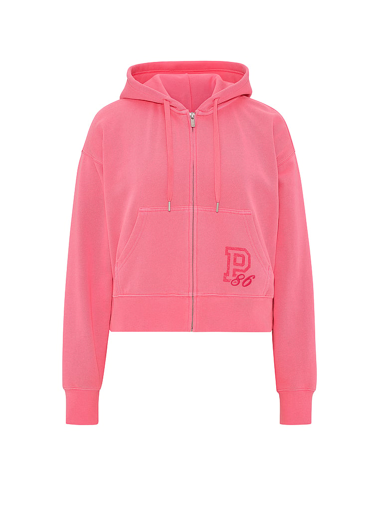 PINK Campus Fleece™ Shrunken Full-Zip Hoodie, Vivid Pink, offModelFront, 4 of 4