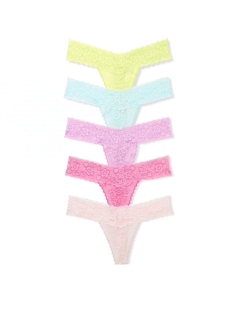 Victoria's Secret, Victoria's Secret 5-Pack Lacie Thong Panties, Multi, offModelFront, 1 of 1
