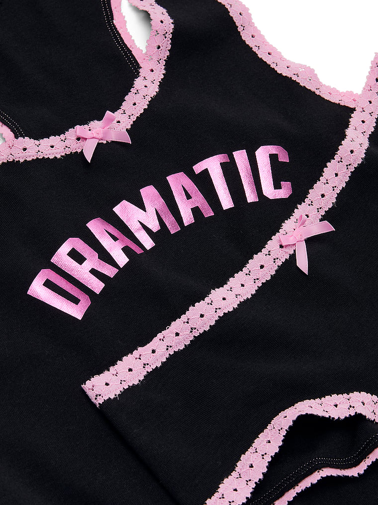 PINK Lace-Trim Tank Top & Panty Set, Black, onModelBack, 3 of 5