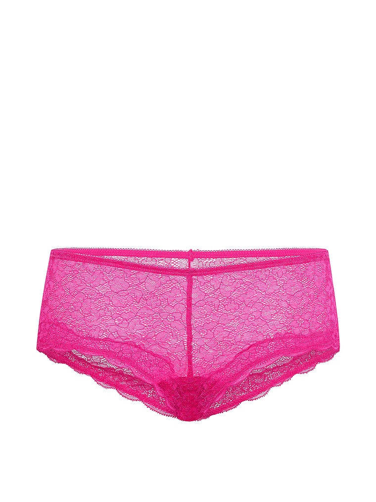 Victoria's Secret, Victoria's Secret Contrast-Trim Lace Boyshort Panty, Enchanted Pink, offModelFront, 3 of 3