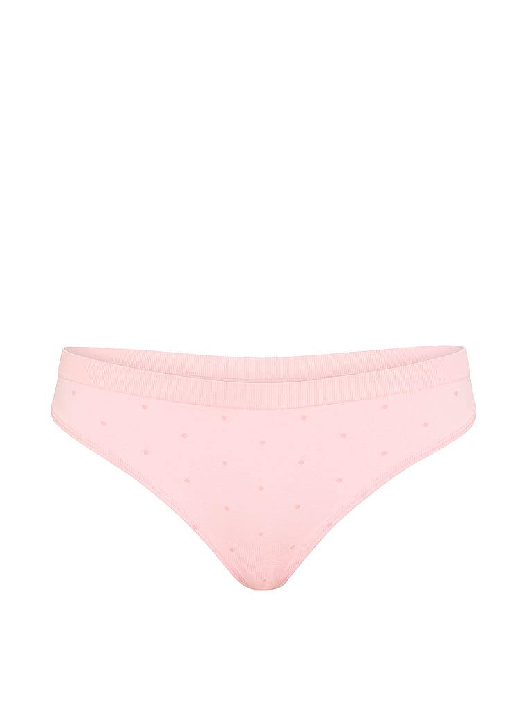 Victoria's Secret, Seamless Seamless Thong Panty, Angel Pink, offModelFront, 3 of 3