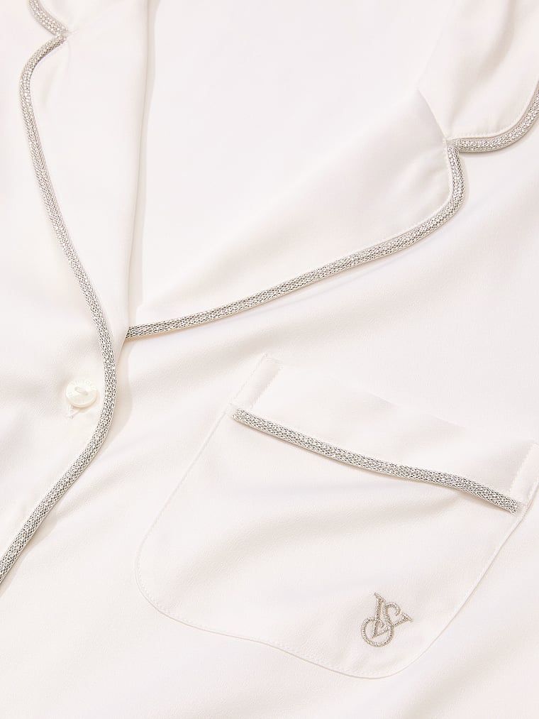 Victoria's Secret, Victoria's Secret Signature Satin Long Pajama Set, Coconut White, onModelBack, 3 of 5