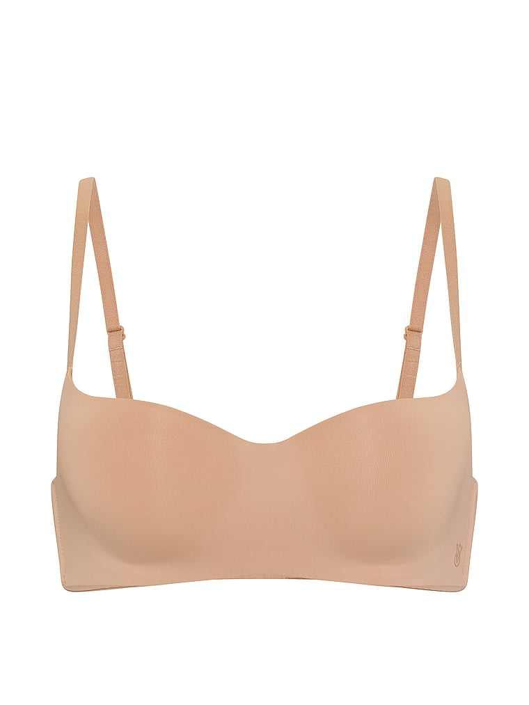 Victoria's Secret, The T-shirt Cotton Lace-Trim Lightly Lined Balconette Bra, Praline, offModelFront, 3 of 3