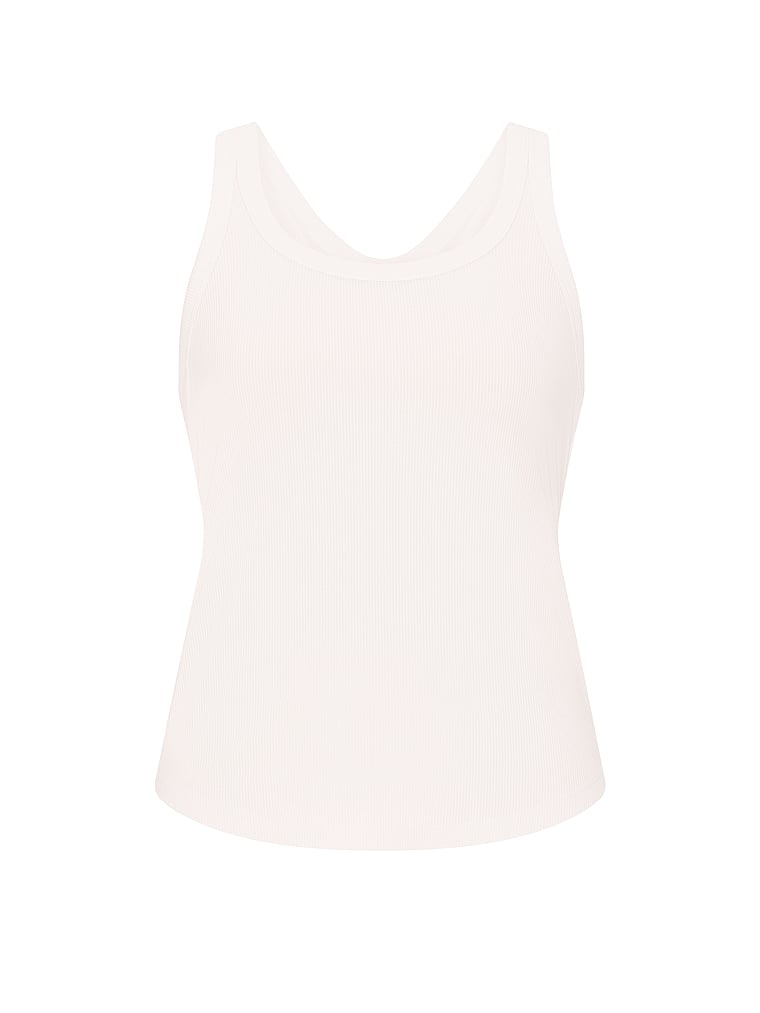 Victoria's Secret, Angel Essentials VS Iconic Rib Square-Neck Tank Top, Coconut White, offModelFront, 4 of 4