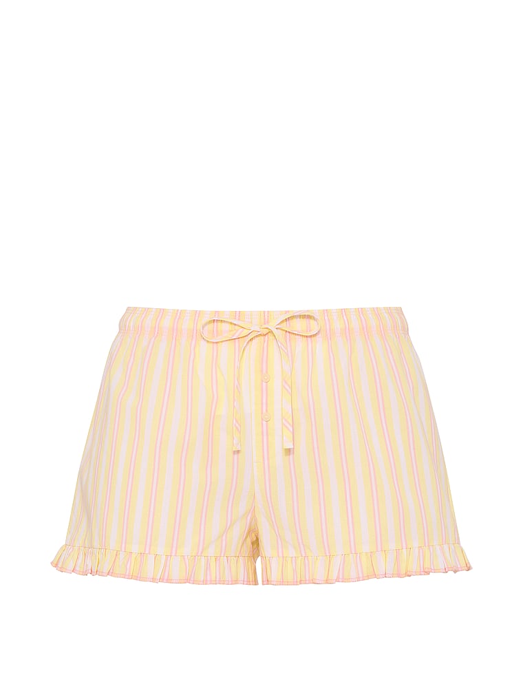 PINK Cotton Boxy Pajama Shorts, Peach Stripes, offModelFront, 3 of 3