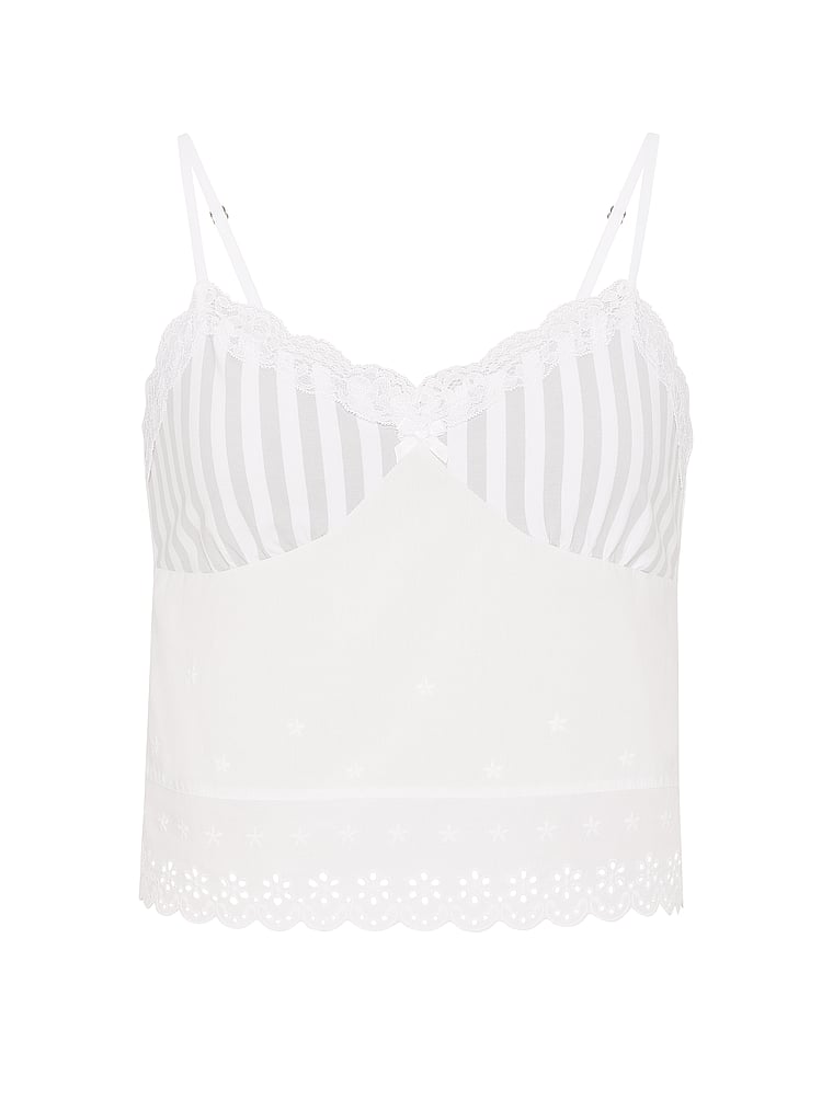 PINK by Frankies Bikinis Amelia Knit and Poplin Tank, White, offModelFront, 4 of 4