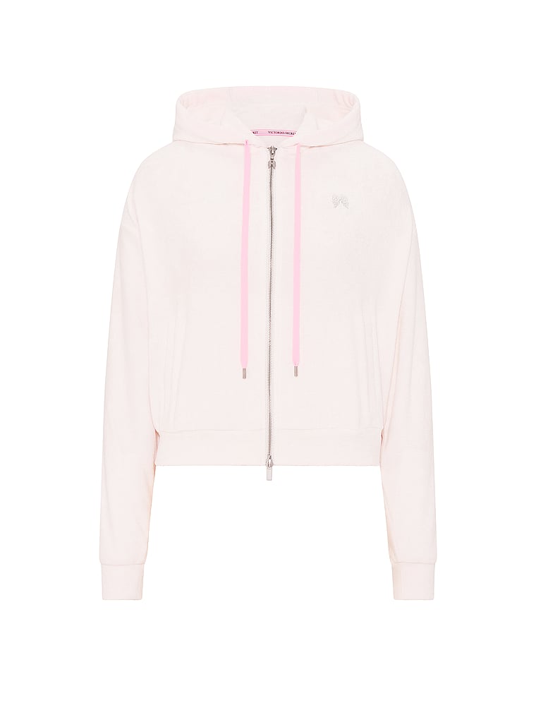 Victoria's Secret, Angel Essentials Micro Terry Full-Zip Hoodie, Coconut White, offModelFront, 3 of 3