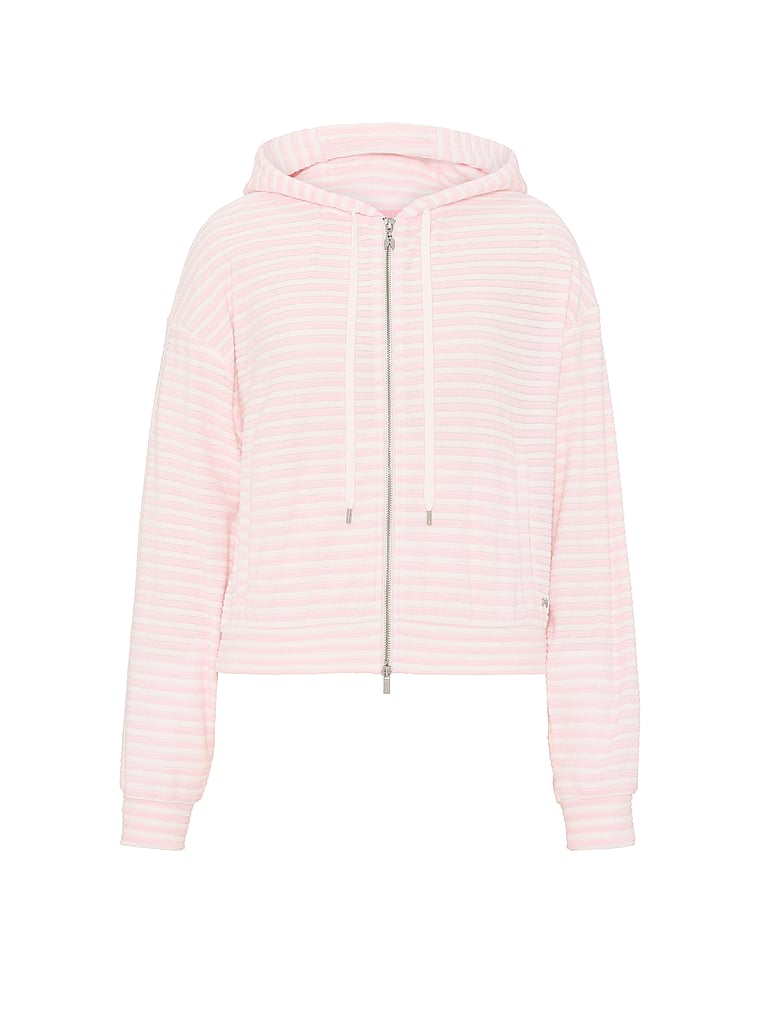 Victoria's Secret, Angel Essentials Micro Terry Full-Zip Hoodie, Pretty Blossom Stripes, offModelFront, 4 of 4