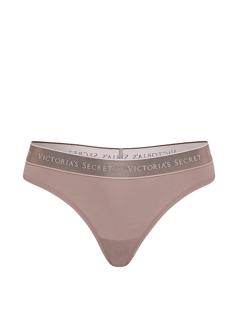 Victoria's Secret, Cotton Logo Cotton Thong Panty, Iced Coffee, offModelFront, 3 of 3