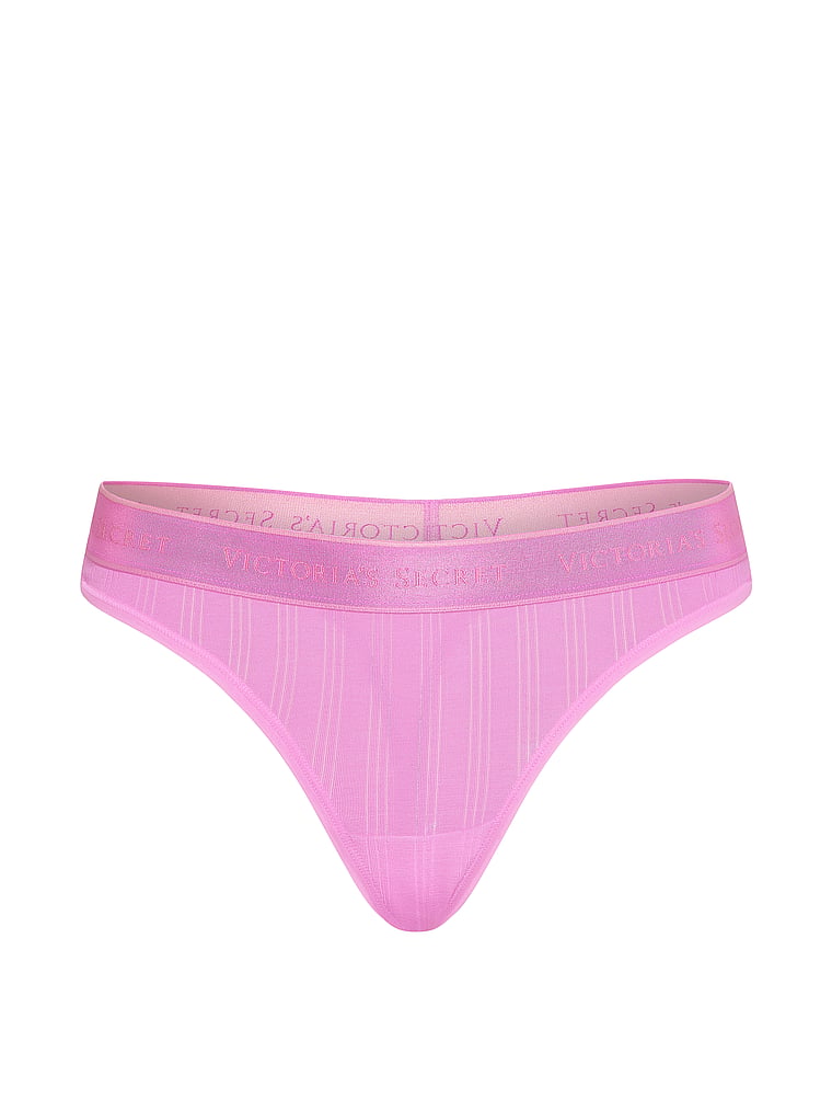 Victoria's Secret, Cotton Logo Cotton Thong Panty, Pink Lilac, offModelFront, 3 of 3