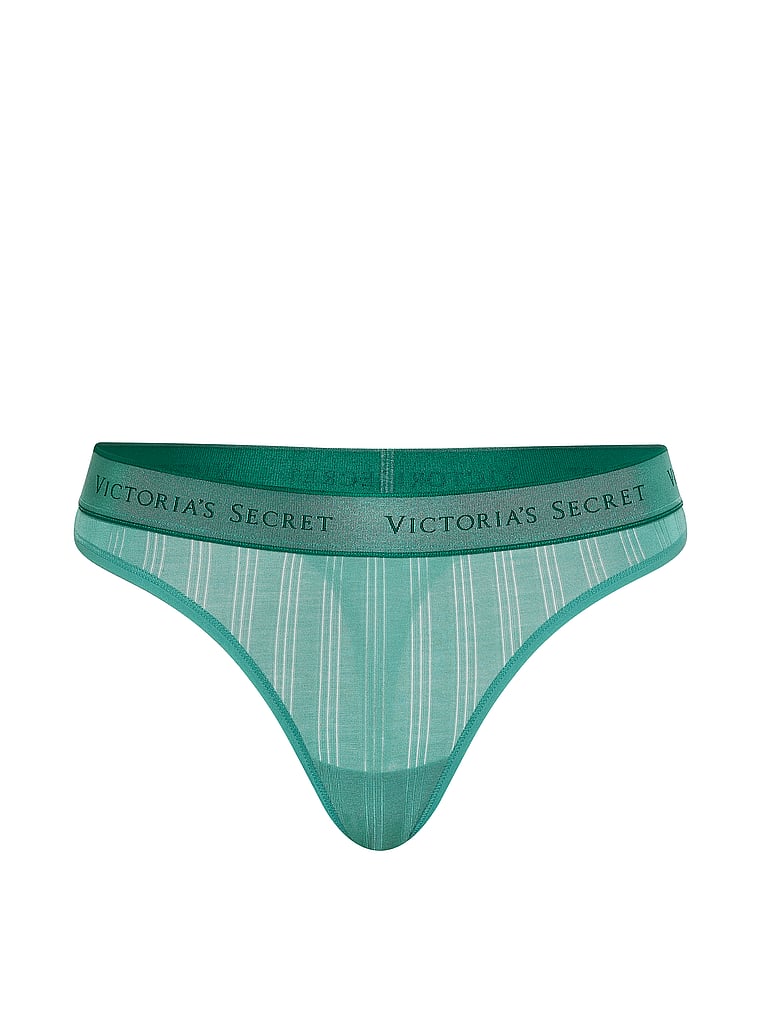 Victoria's Secret, Cotton Logo Cotton Thong Panty, Gentle Green, offModelFront, 3 of 4