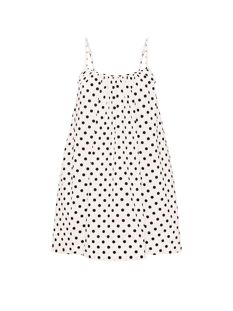 Victoria's Secret, Victoria's Secret Swim Beachwear Poplin Trapeze Mini Dress, White & Black Dots, offModelFront, 3 of 3