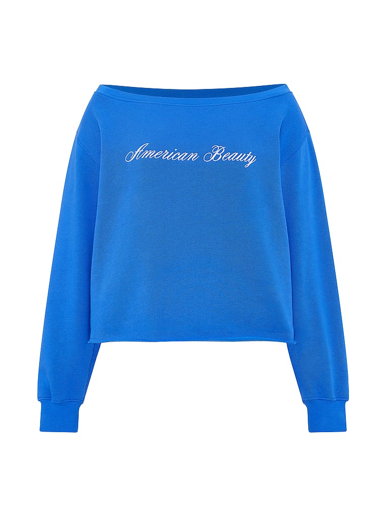 PINK Campus Fleece™ Rib Off-The-Shoulder Sweatshirt, Bold Blue, offModelFront, 3 of 3
