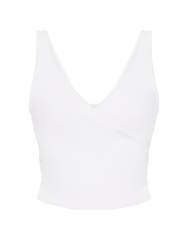 PINK PINK Relay™ Ruched Wrap Bra Tank, White, offModelFront, 3 of 3