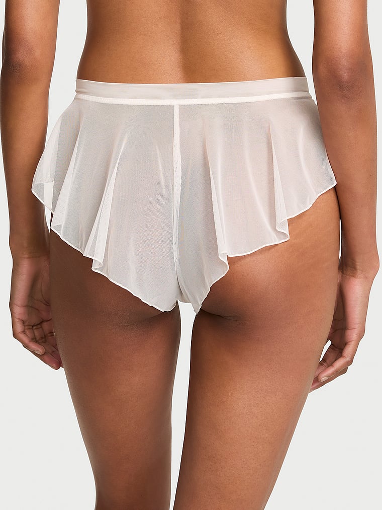 Victoria's Secret, Dream Angels Lace & Mesh Flutter Brazilian Panty, Coconut White, onModelBack, 2 of 3