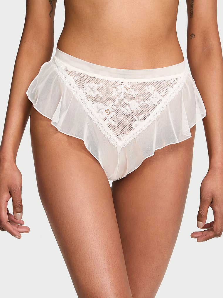 Трусы-бразилиана, оборки, кружево, сетка — Victoria's Secret