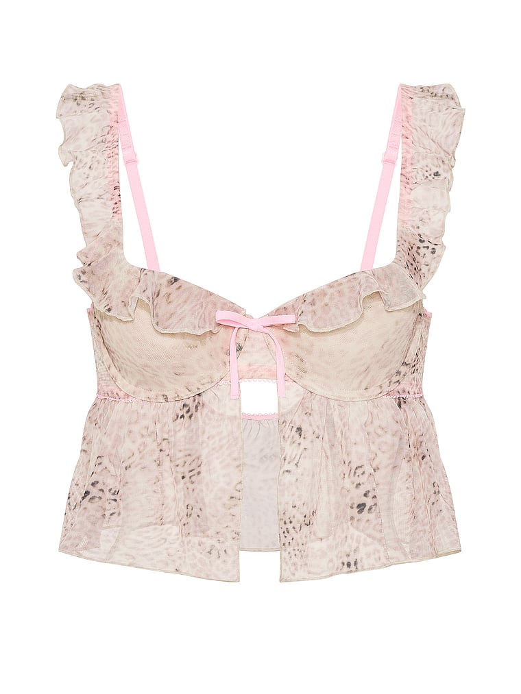 PINK GRWPINK™ Lightly Lined Babydoll Bra Top, Natural Leopard, offModelFront, 3 of 3