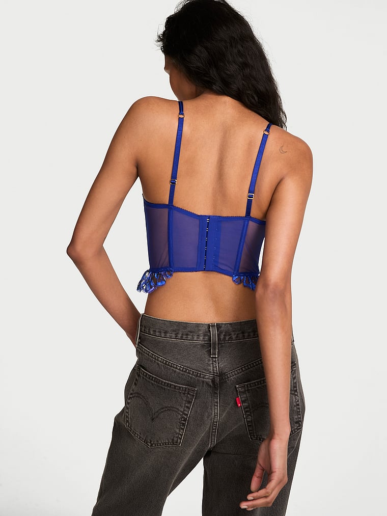 Victoria's Secret, Very Sexy Party Floral Sequin Embroidery Plunge Bra Top, Blue Party Floral, onModelBack, 3 of 5
