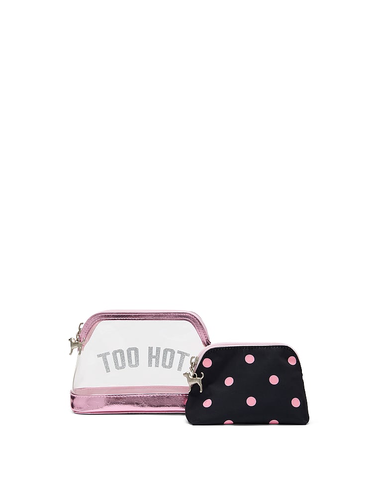 PINK Makeup Bag Duo, Black Dot, onModelFront, 1 of 3