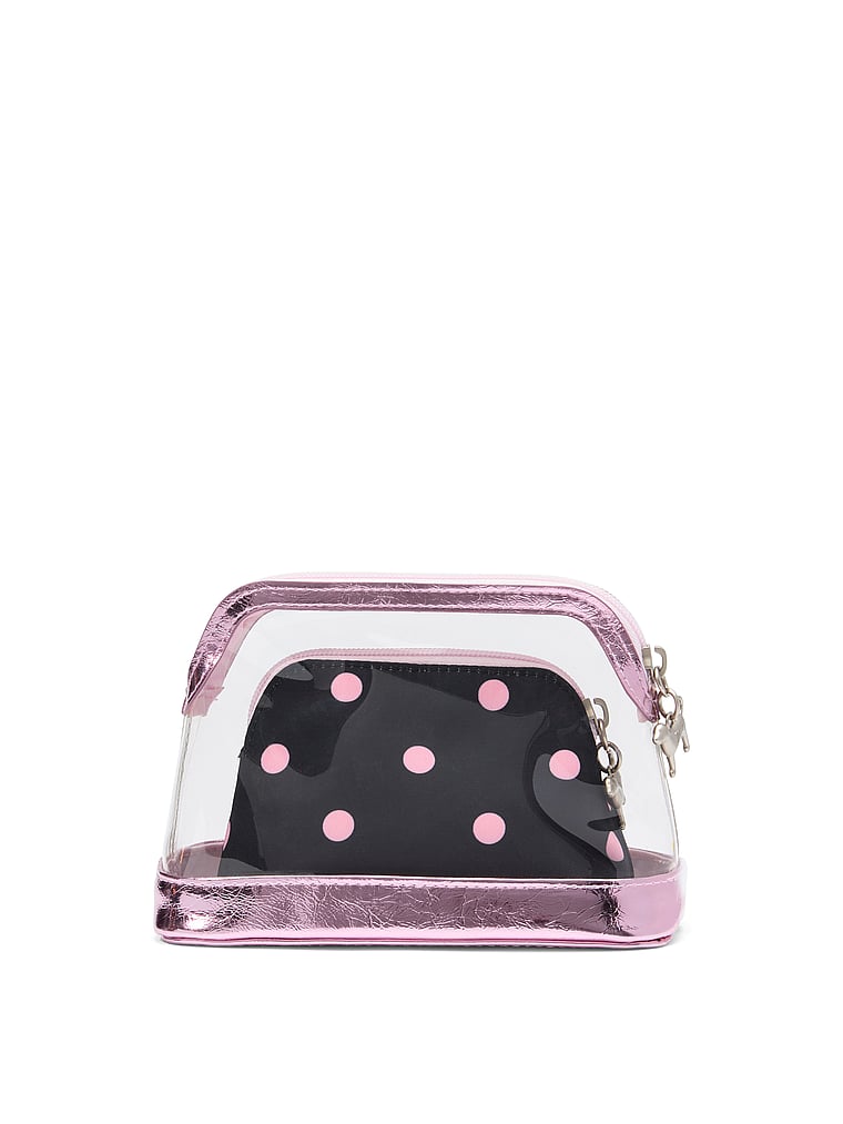 PINK Makeup Bag Duo, Black Dot, offModelBack, 3 of 3