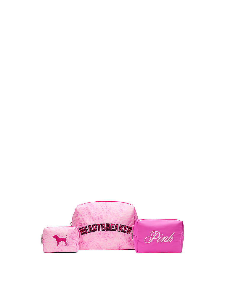 PINK Makeup Bag Trio, Pink Leopard, onModelFront, 1 of 5