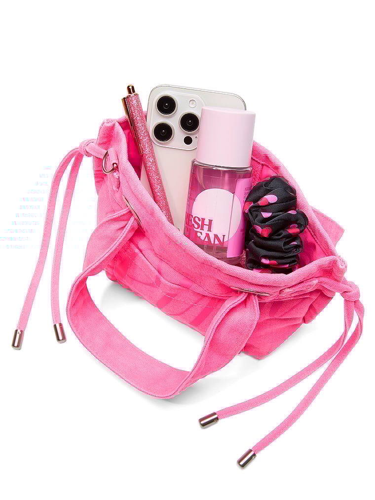 PINK Canvas Flat-Bottom Mini Tote Bag, Fall For Me Pink, detail, 4 of 4