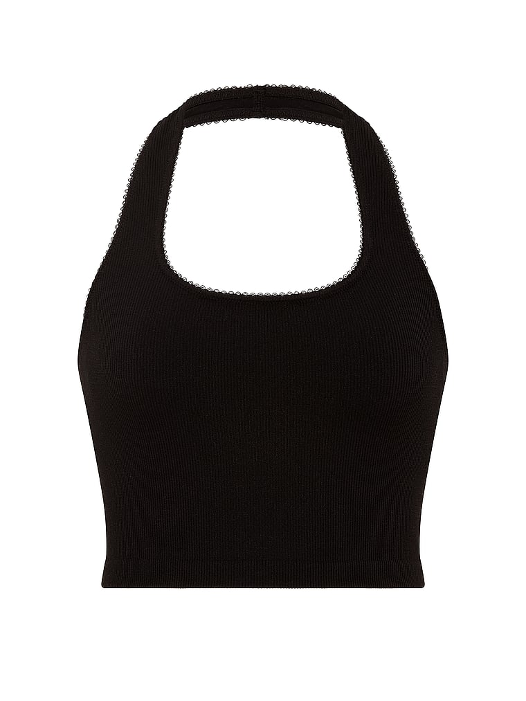 PINK AnyWear Halter Cropped Tank, Black, offModelFront, 3 of 3