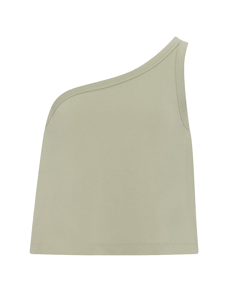 PINK Dream Jersey One-Shoulder Tank Top, Slate Green, offModelFront, 3 of 3