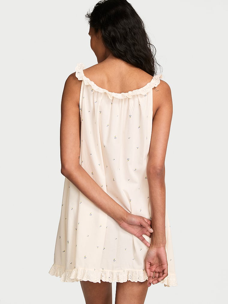 Victoria's Secret, Victoria's Secret Cotton Dream Lace-Trim Short Slip Dress, Coconut White Floral, onModelBack, 2 of 4