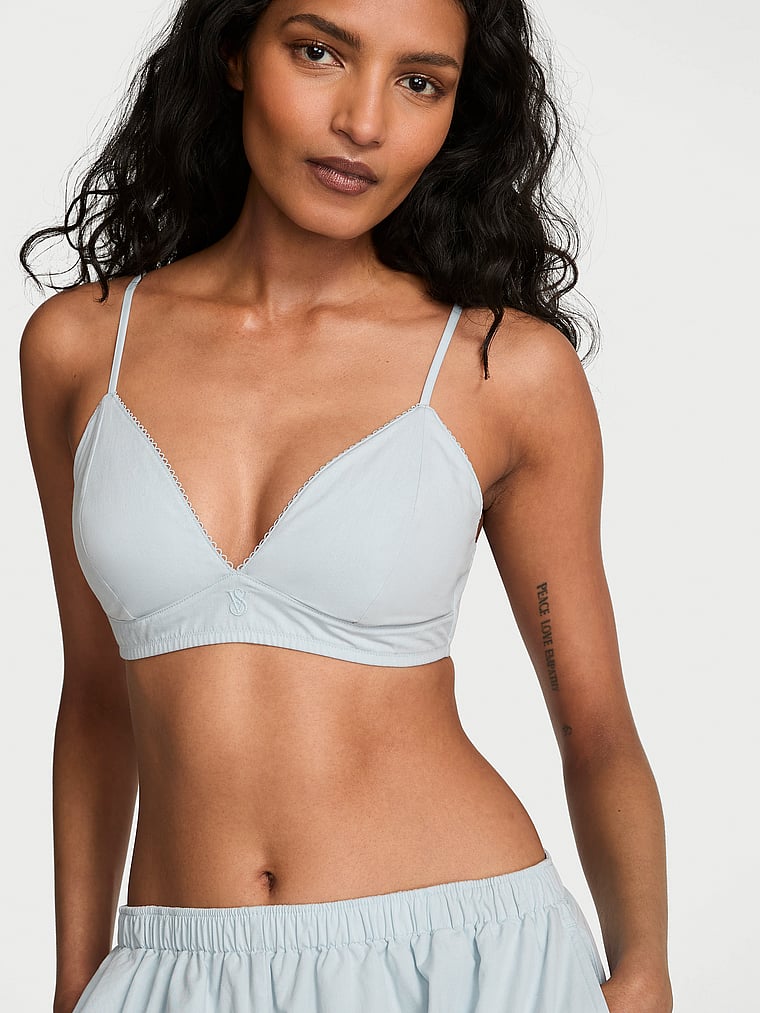 Victoria's Secret, Victoria's Secret Heritage Cotton Sleep Bralette, Chambray Blue, onModelFront, 1 of 5