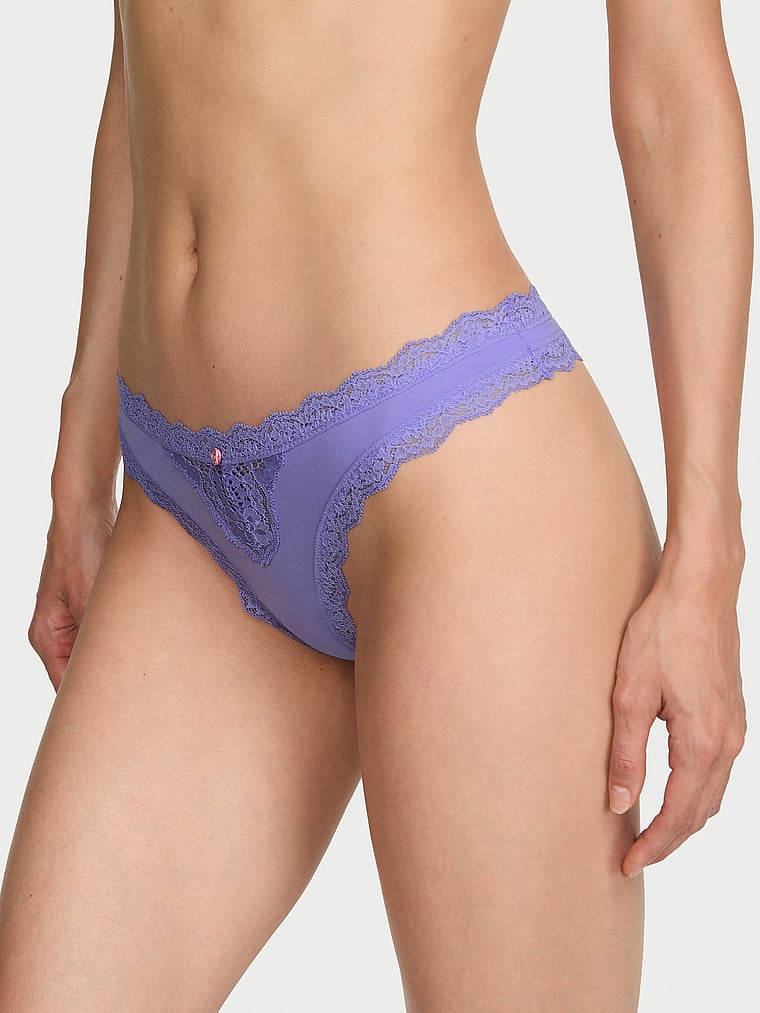 Victoria's Secret, Dream Angels Lace Thong Panty, Periwinkle, onModelFront, 1 of 3 HyunJoo is 5'9" and wears Small